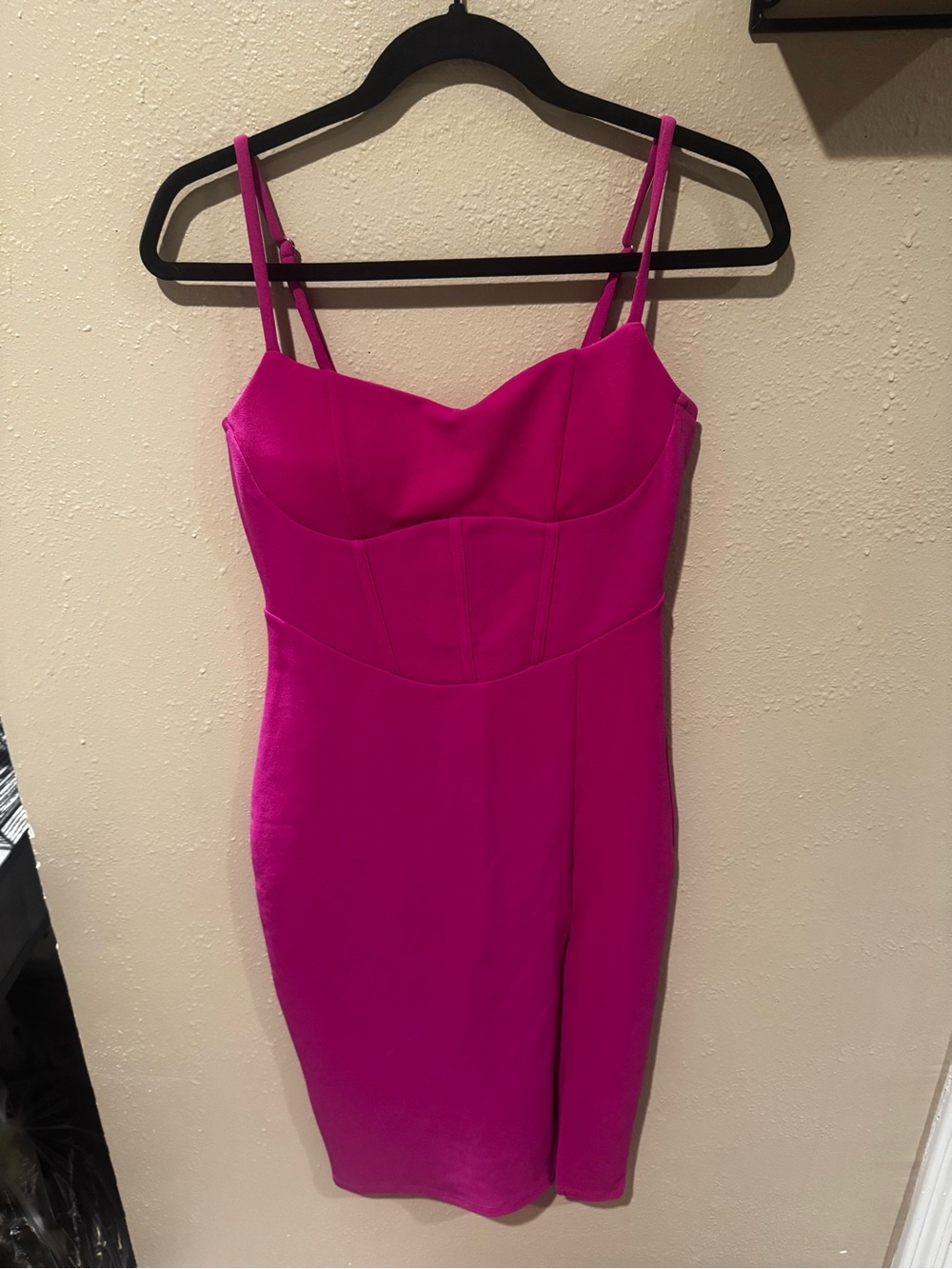 Fuchsia Mini Bodycon Dress with Spaghetti Straps